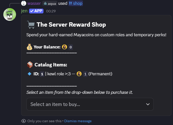 Jen Shop Menu Interface